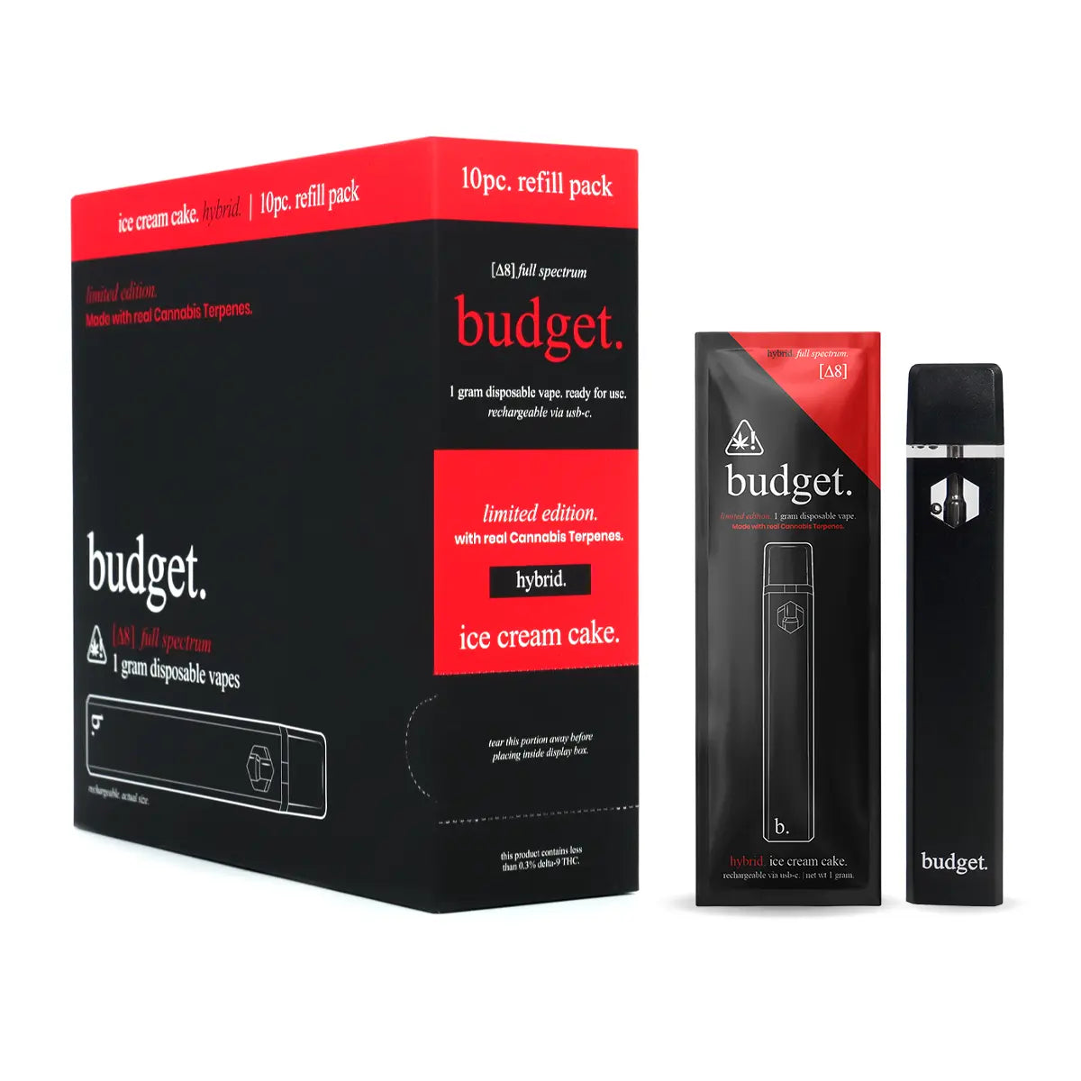 Delta 8 Pens - Ice Cream Cake Vapes - THC Vapes - Budget Brand 10 Piece Box