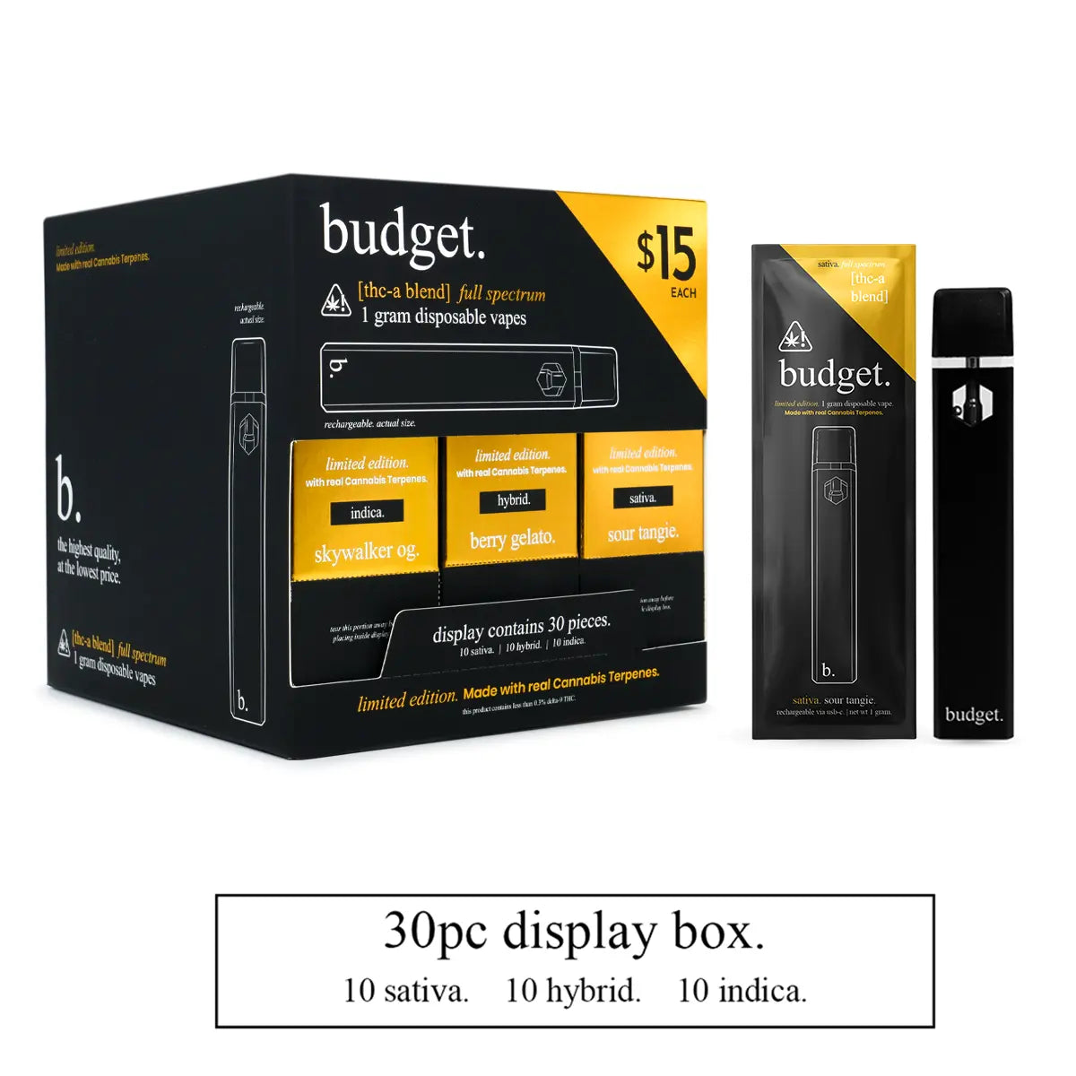 30pc Variety Pack of 1 Gram THC-A Full Spectrum Vape Pens - Budget Brand