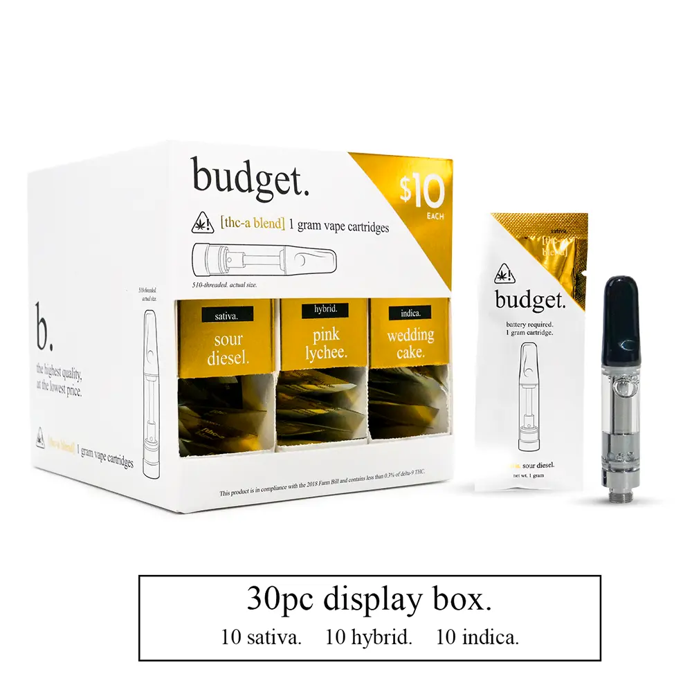 30pc Variety Pack of 1 Gram THC-A Blend Vape Cartridges - Budget Brand